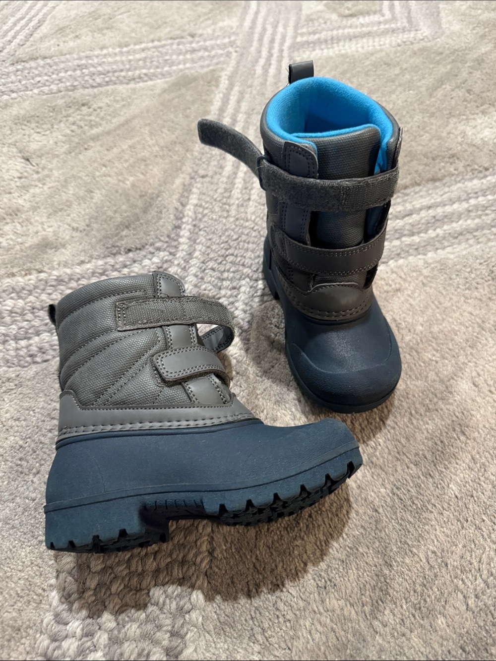 Carter's Gray and Blue Kids Snow Boots with Dual Velcro Straps